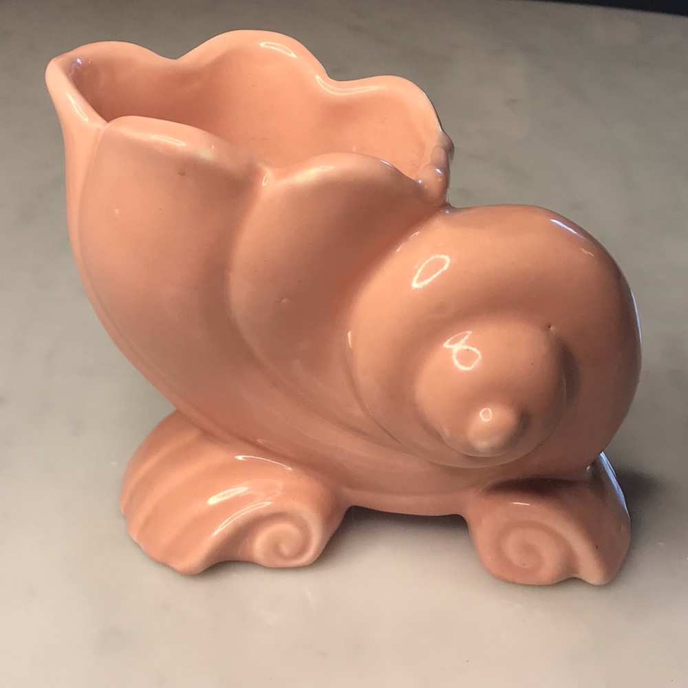Blush Light Pink Footed Shell Planter Vintage MCM